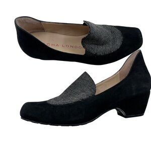 Sacha London Black Suede Low Heel Shoes With Textured Detail 7.5 Made In China